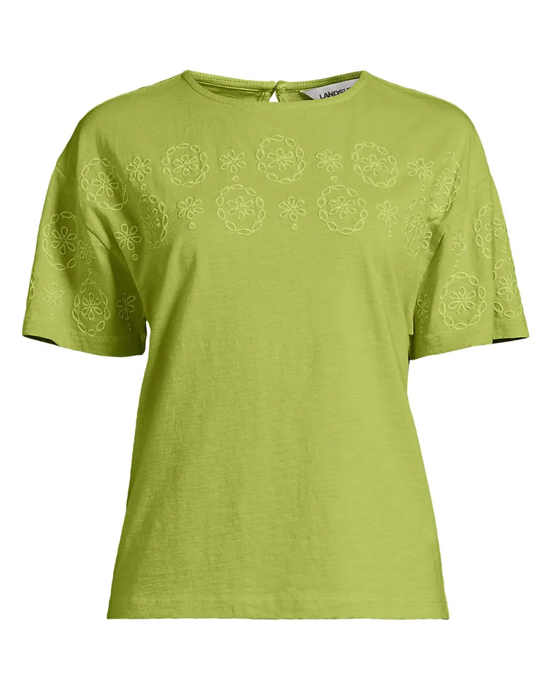Lands' End Flammgarn-Shirt mit Stickereien, Damen, GrÃ¶ÃŸe regular, GrÃ¼n, Baumwolle, by Grã¼n