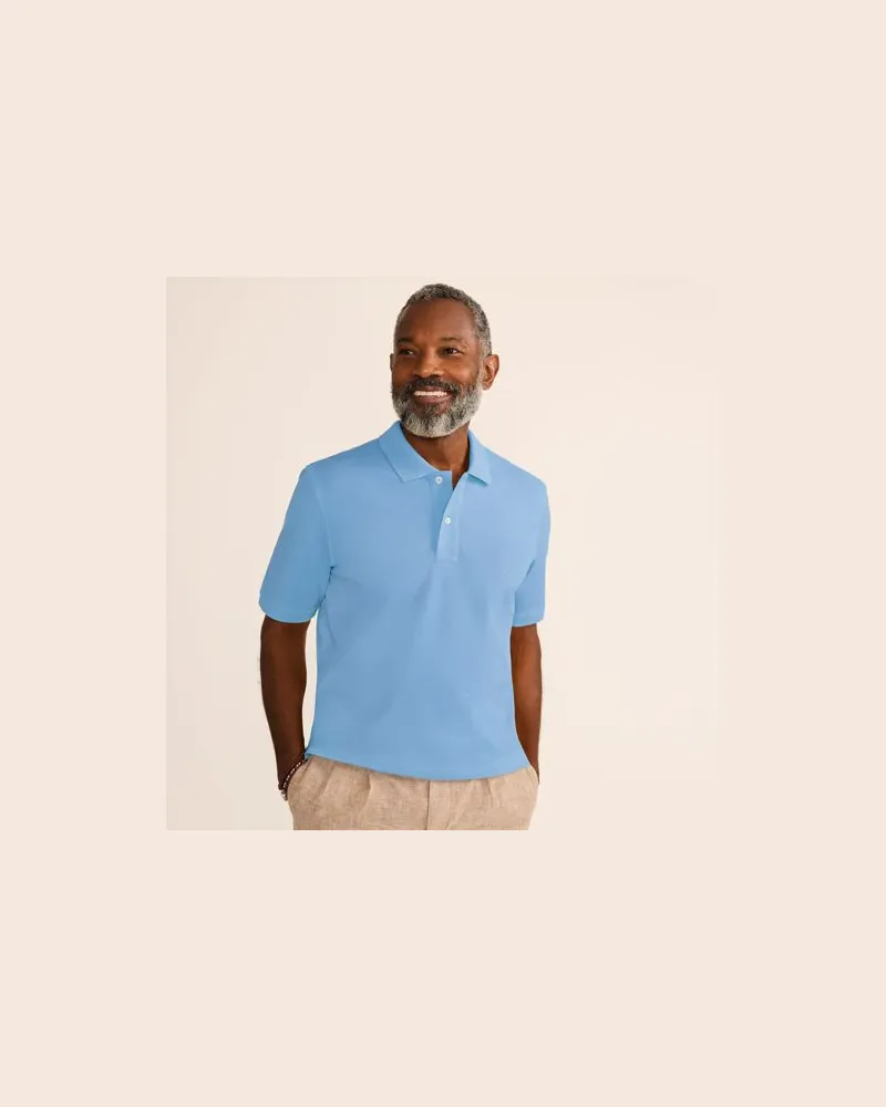 Lands' End Komfort-Piqué-Polo mit Stretch, Classic Fit, Herren, Größe:56-58 regular, Blau, Baumwolle/Elasthan, by Blau