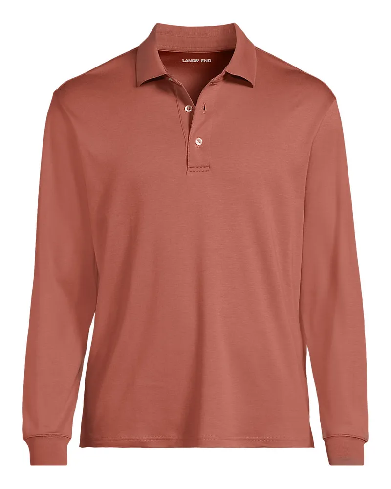 Lands' End Supima Langarm-Polo, Classic Fit, Herren, Größe regular, Braun, Baumwolle, by Braun