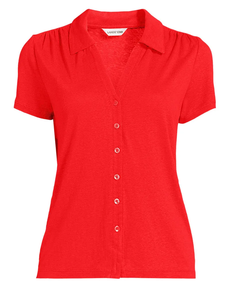 Lands' End Soft Ease Polobluse aus Leinenmix, Damen, Größe regular, Rot, Leinen, by Rot