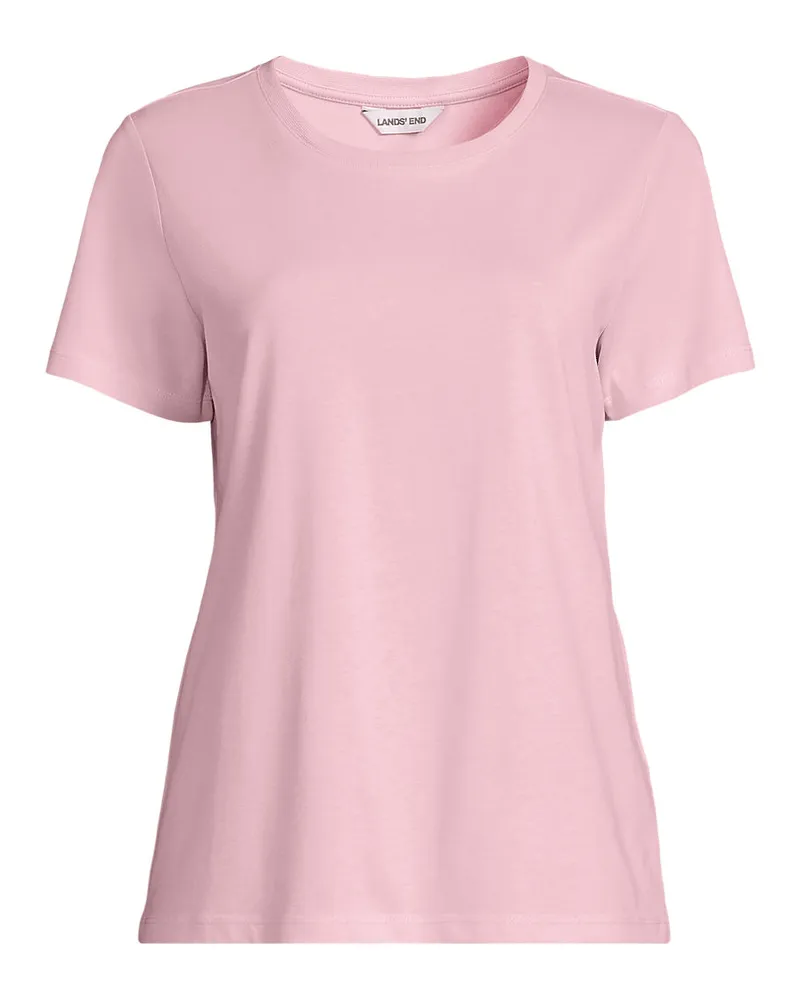 Lands' End Supima T-Shirt mit Rundhalsausschnitt, Damen, Größe regular, Pink, Baumwolle, by Pink