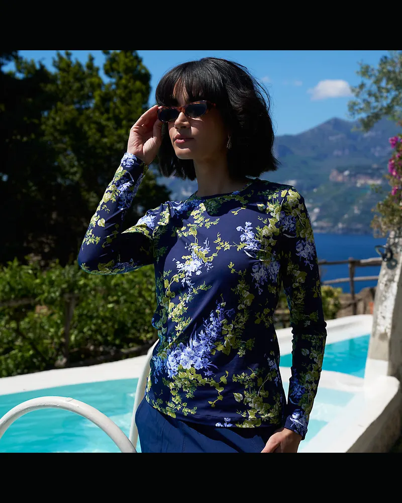 Lands' End Schnelltrocknendes UPF 50 Sonnenschutz-Badeshirt, Damen, Größe regular, Blau, Nylon-Mischung, by Blau