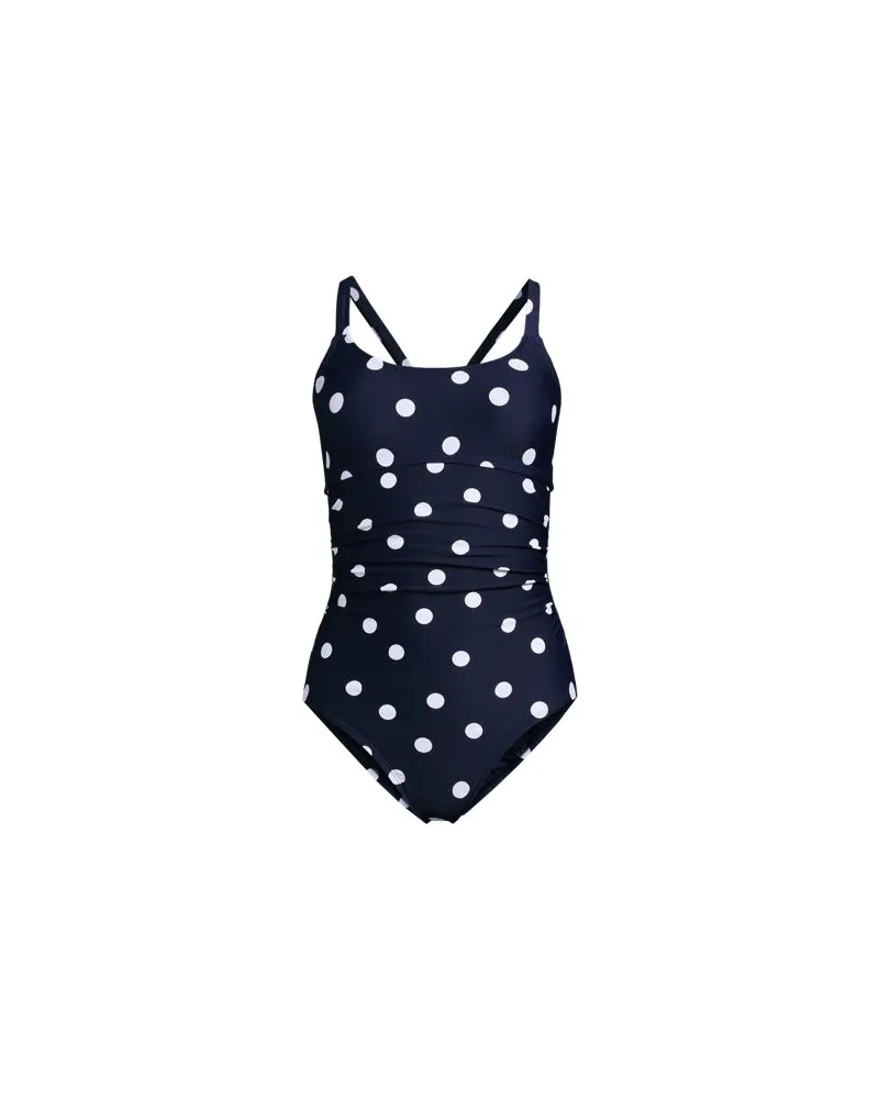 Lands' End Badeanzug mit gekreuzten Trägern, Damen, Größe regular, Blau, Nylon-Mischung, by Blau