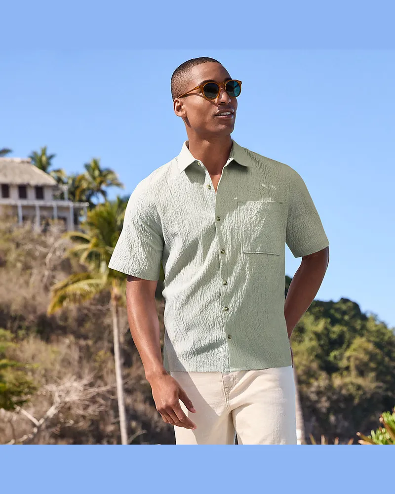 Lands' End Crinkle-Hemd, Herren, Größe regular, Grün, Wolle, by Grün