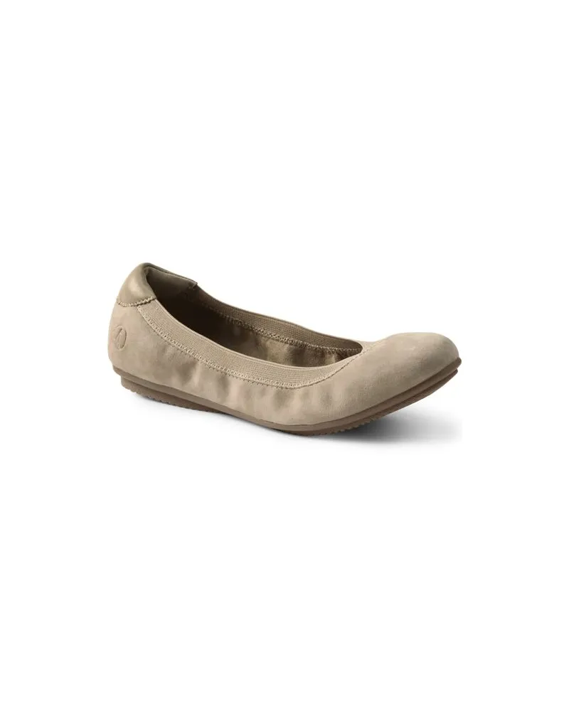 Lands' End Elastische Komfort-Ballerinas in weiter Passform, Damen, Größe regular, Beige, Polyester/Leder/Gummi, by Beige