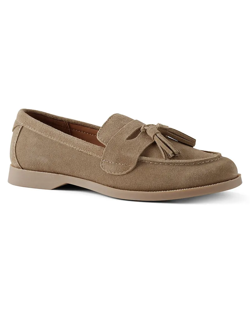 Lands' End Veloursleder-Loafer mit Tasseln, Damen, Größe regular, Beige, Rauleder, by Beige