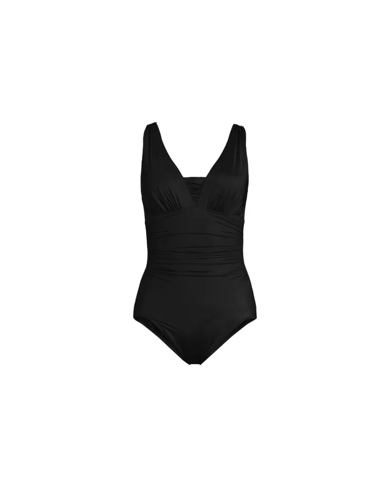 Lands' End Mastektomie-Shape-Badeanzug mit V-Ausschnitt SLENDER, Damen, Größe regular, Schwarz, Elasthan/Nylon-Mischung, by Schwarz