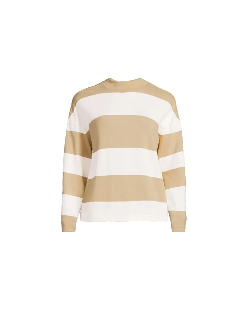 Lands' End Baumwollshirt Maritim Gestreift mit langen Ärmeln, Damen, Größe plus, Beige, Baumwolle, by Beige