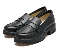 Leder-Pennyloafer mit Chunky Sohle, Damen, Größe regular, Schwarz, Leder, by
