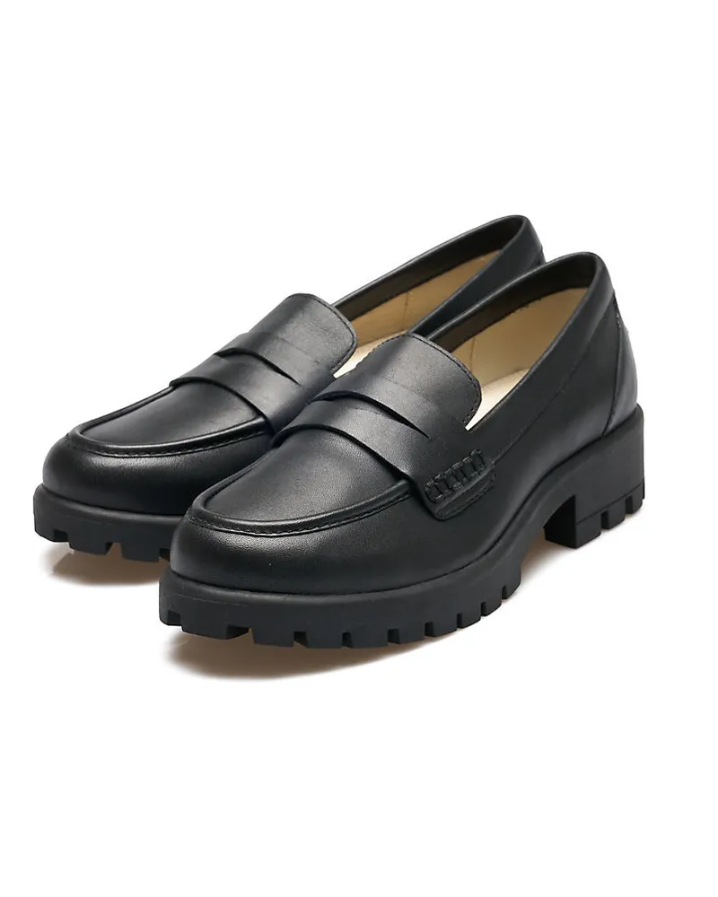 Lands' End Leder-Pennyloafer mit Chunky Sohle, Damen, Größe regular, Schwarz, Leder, by Schwarz
