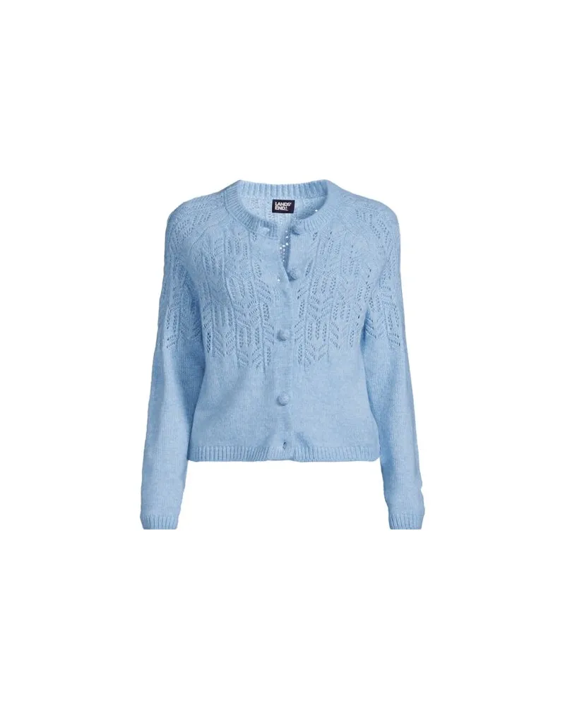Lands' End Cardigan mit Ajourstrick, Damen, Größe regular, Blau, Polyacryl/Woll-Mischung/Polyester-Mischung, by Blau