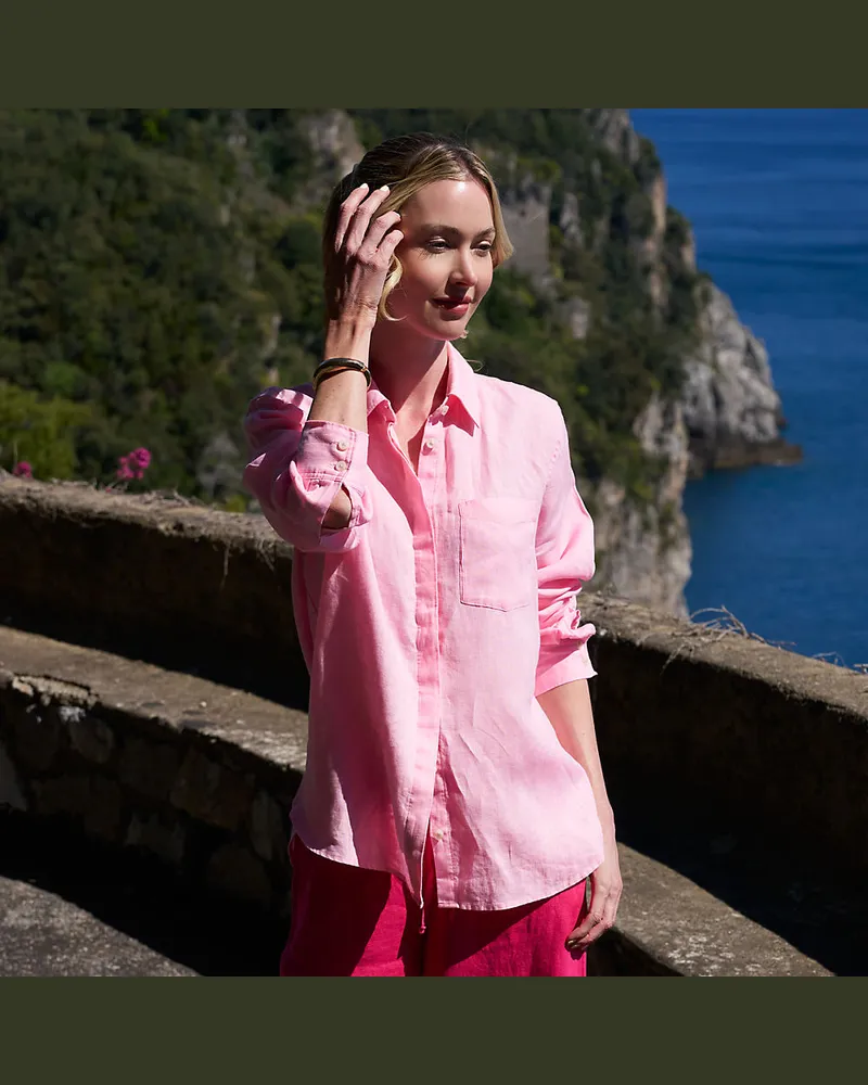 Lands' End Premium Reinleinen-Bluse, Damen, Größe regular, Pink, Leinen, by Pink
