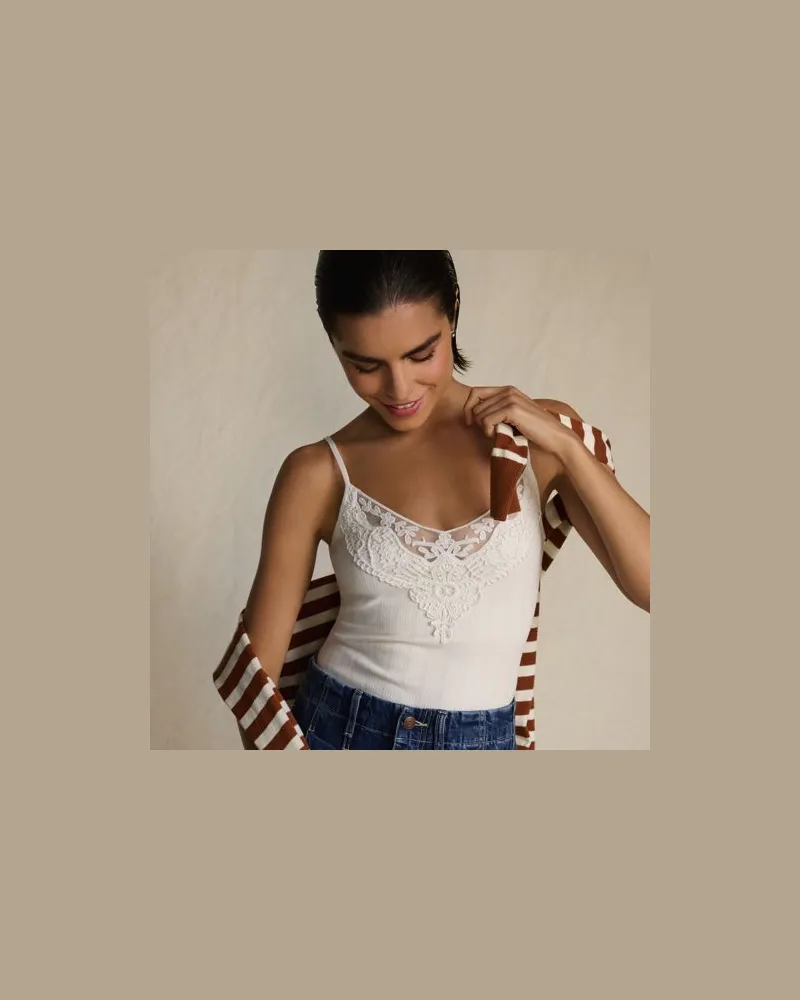 Lands' End Top mit Spitzenbesatz, Damen, Größe regular, Weiß, Baumwoll-Mischung, by Weiß