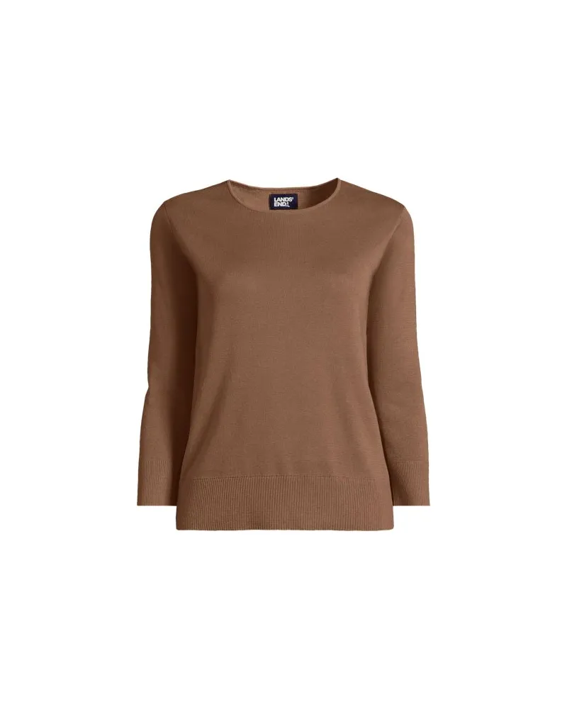 Lands' End Feinstrick-Pullover mit 3/4-Ärmeln aus Baumwolle, Damen, Größe:40-42 regular, Braun, by Braun