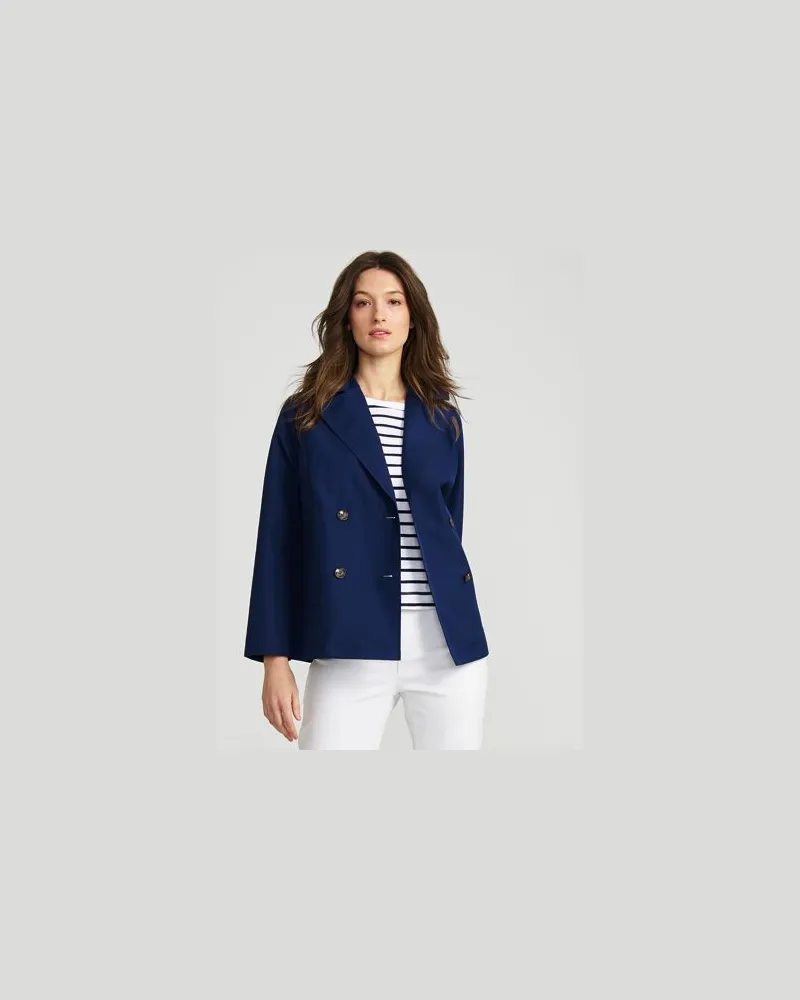 Lands' End Wasserabweisender kurzer Trenchcoat, Damen, Größe:44-46 regular, Blau, Polyester, by Blau