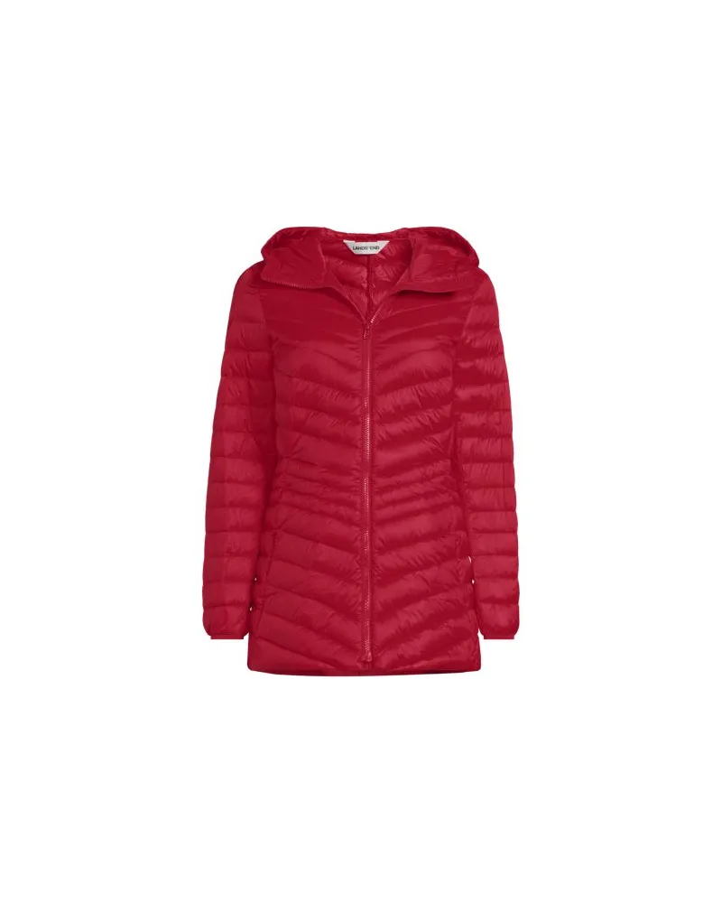 Lands' End Daunenjacke WANDERWEIGHT Verstaubar Ultraleicht mit Kapuze, Damen, Größe:40-42 petite, Rot, Nylon/Daunen, by Rot