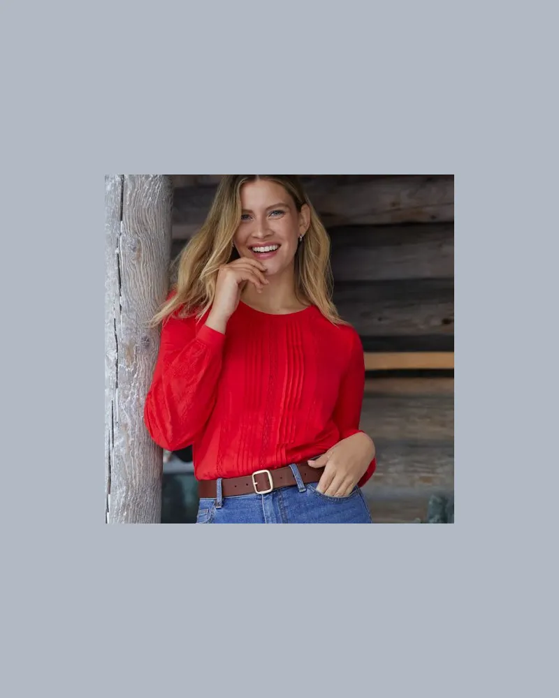 Lands' End Biesenshirt aus Baumwoll/Modalmix, Damen, Größe petite, Rot, Baumwoll-Mischung/Viskose-Mischung, by Rot