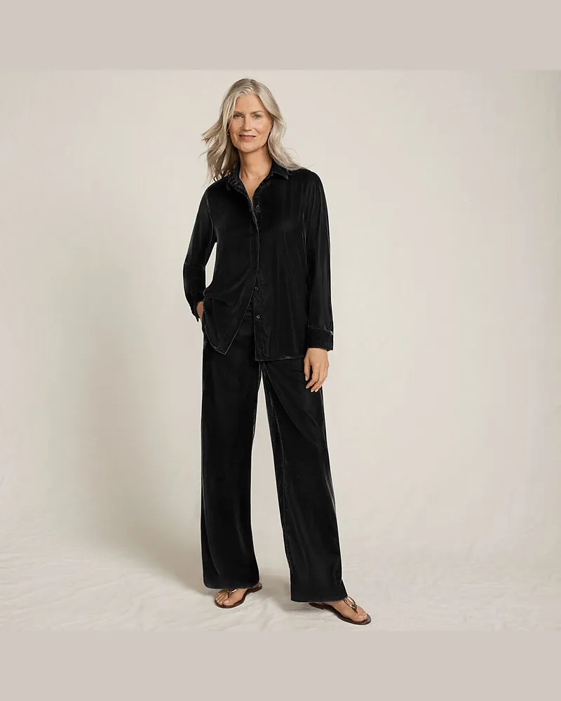 Lands' End Samthose mit weitem Bein, Damen, Größe regular, Schwarz, Polyester, by Schwarz