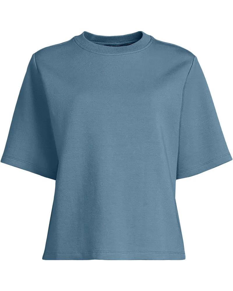 Lands' End Samtweiches Shirt mit Rundhalsausschnitt, Damen, Größe regular, Blau, Baumwolle/Polyester-Mischung, by Blau