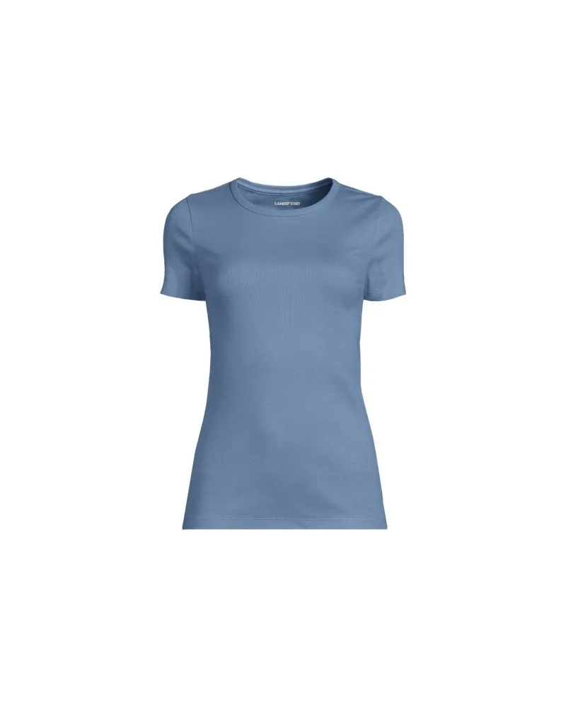 Lands' End Feinripp-Shirt mit Rundhalsausschnitt und kurzen Ärmeln, Damen, Größe plus, Blau, Baumwolle/Elasthan, by Blau