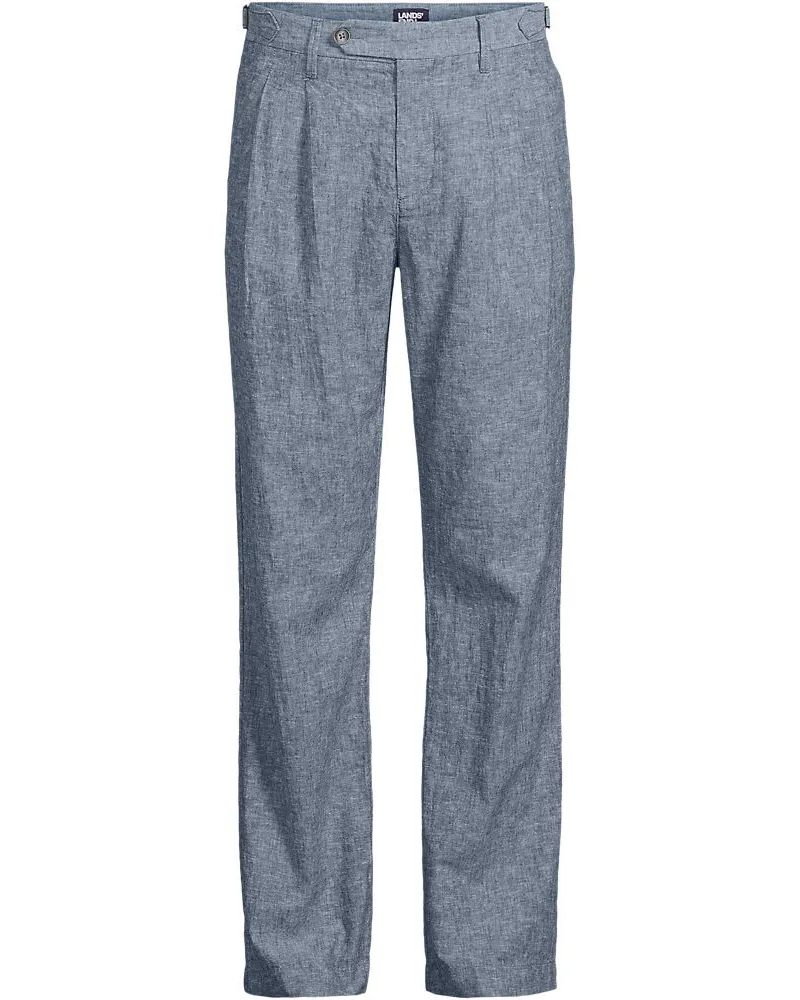 Lands' End Leinenmix-Bundfaltenhose, Herren, Größe regular, Blau, Leinen/Baumwoll-Mischung, by Blau