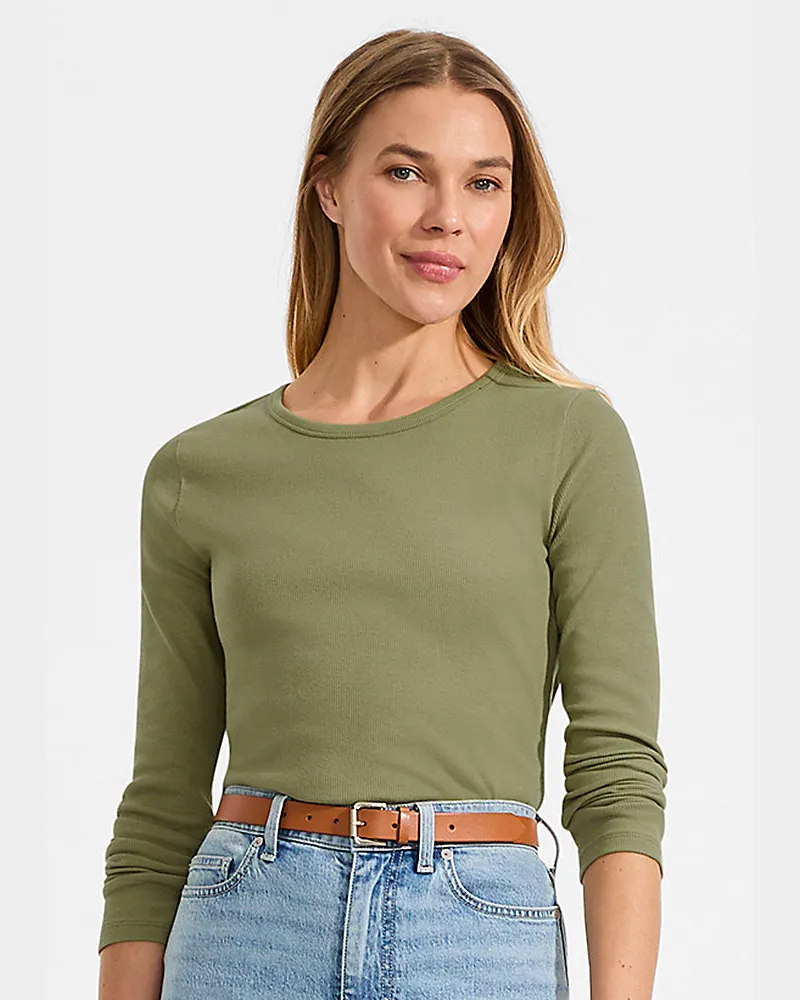 Lands' End Langarmshirt aus mikrofeinem Baumwollripp, Damen, Größe petite, Grün, Baumwolle/Elasthan, by Grün