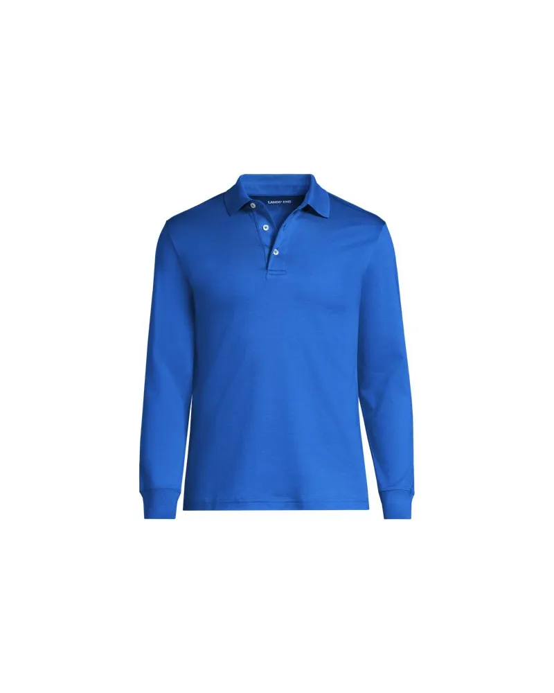 Lands' End Supima Langarm-Polo, Classic Fit, Herren, Größe regular, Blau, Baumwolle, by Blau