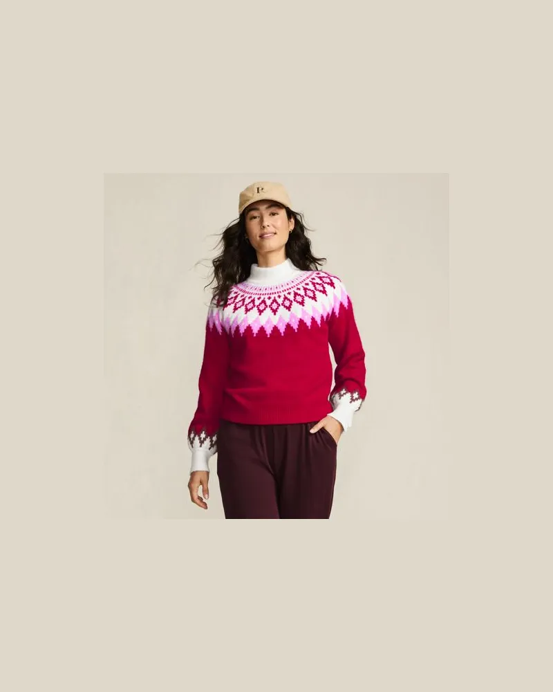 Lands' End Flauschiger Fair Isle Pullover mit Ballonärmeln, Damen, Größe regular, Rot, Polyester-Mischung/Nylon-Mischung, by Rot