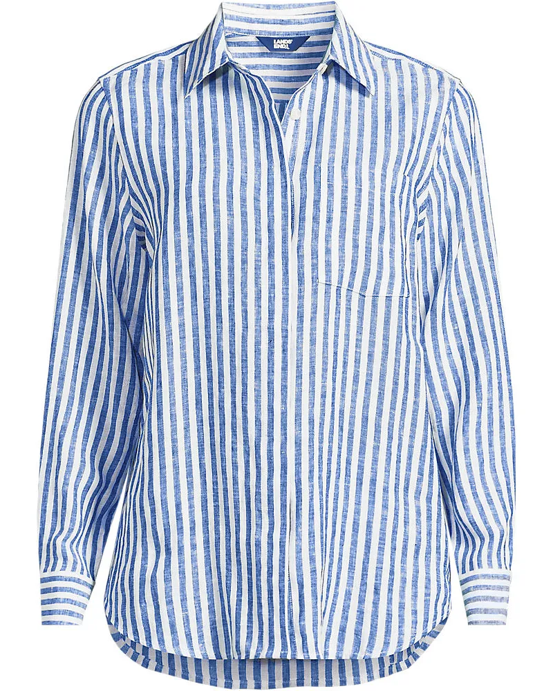 Lands' End Premium Reinleinen-Bluse, Damen, Größe regular, Blau, Leinen, by Blau