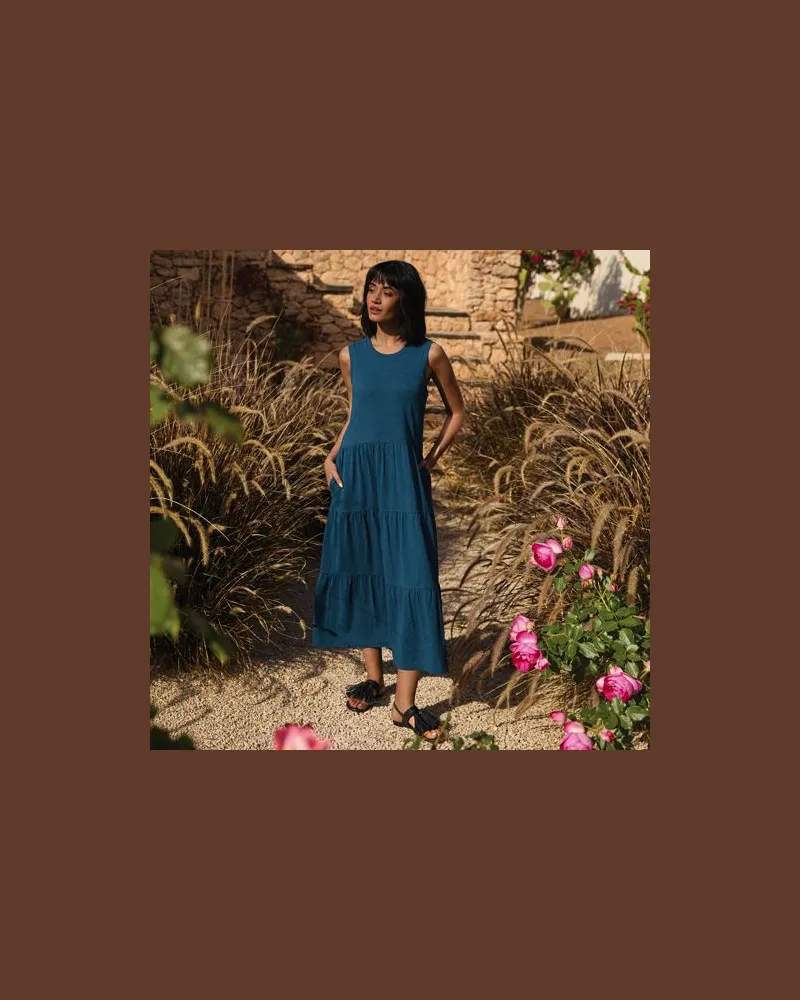 Lands' End Flammgarn-Maxikleid aus reiner Baumwolle, Damen, Größe regular, Blau, Baumwolle, by Blau