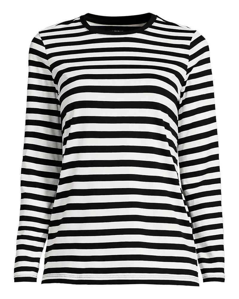 Lands' End Supima-Shirt, Langarm, Damen, Größe petite, Schwarz, Baumwolle, by Schwarz