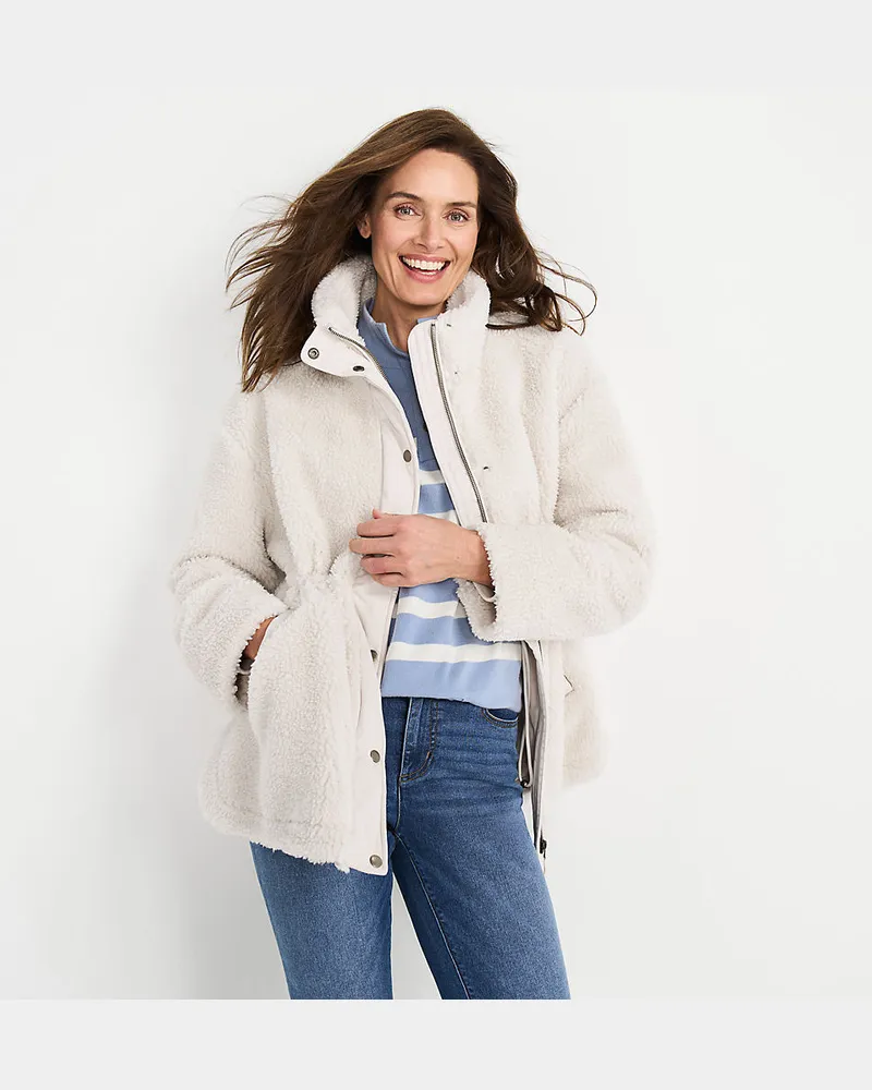 Lands' End Gefütterte Teddyjacke, Damen, Größe petite, Beige, Polyester, by Beige