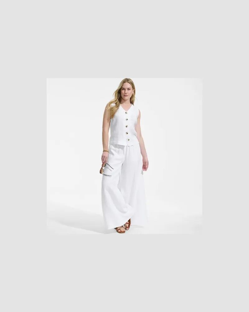 Lands' End Ärmelloses Leinentop mit Knöpfen, Damen, Größe regular, Weiß, by Weiß