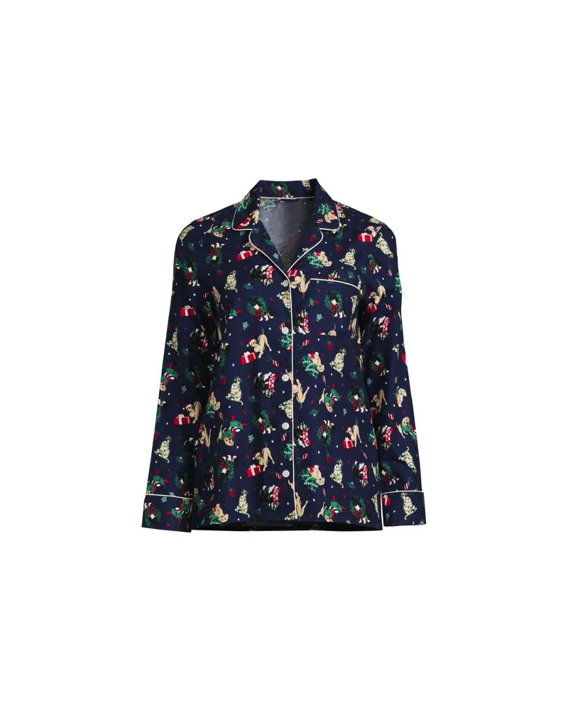 Lands' End Gemustertes Flanell-Pyjamahemd in Petitegröße, Damen, Größe petite, Blau, Baumwolle, by Blau