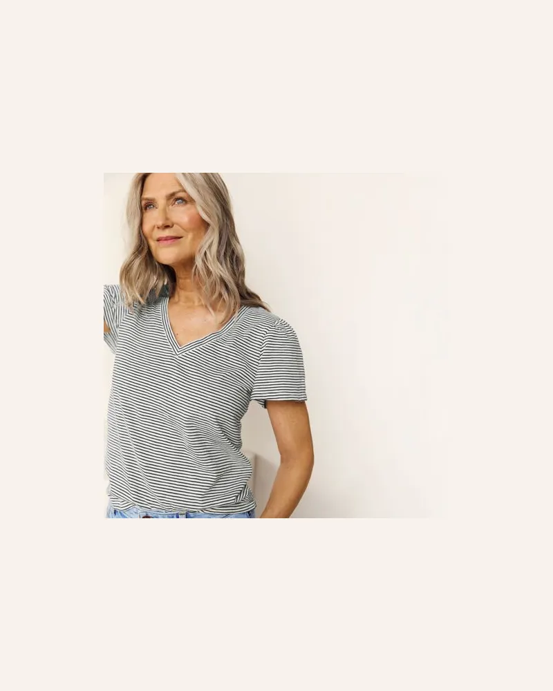 Lands' End Shirt mit kurzen Flatterärmeln und V-Ausschnitt, Damen, Größe:32-34 regular, Weiß, Baumwolle, by Weiß
