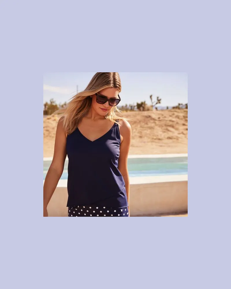 Lands' End Tankinitop mit Tulpensaum chlorresistent, Damen, Größe regular, Blau, Nylon-Mischung, by Blau