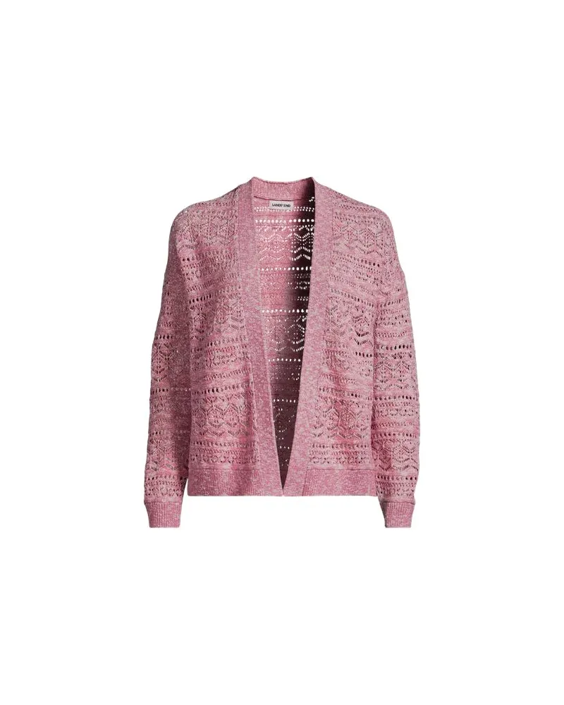Lands' End Ajour-Cardigan aus Leinenmix, Damen, Größe regular, Pink, by Pink