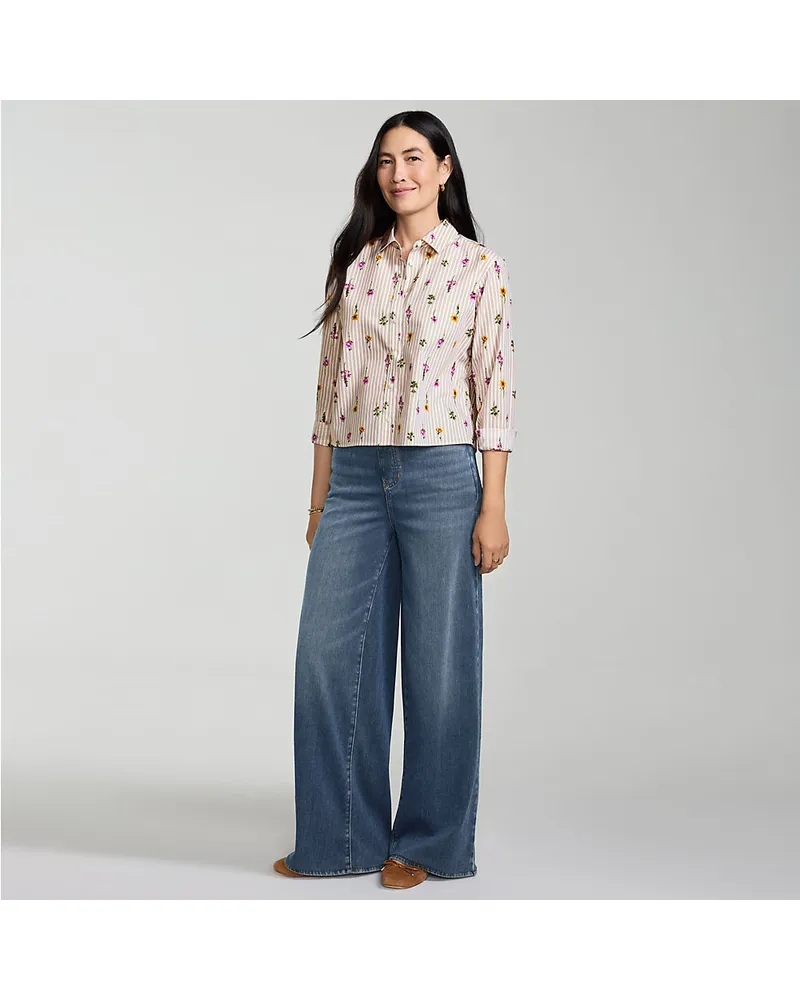 Lands' End Starfish Knit-Jeans mit weitem Bein, Damen, Größe petite, Blau, Baumwoll-Mischung/Polyester-Mischung, by Blau