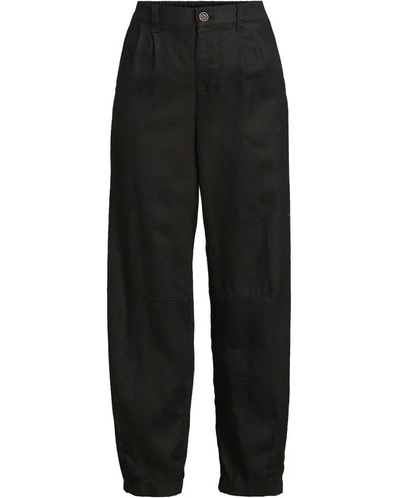 Lands' End Premium Reinleinen-Barrelhose mit Bundfalten, Damen, Größe plus, Schwarz, Leinen, by Schwarz