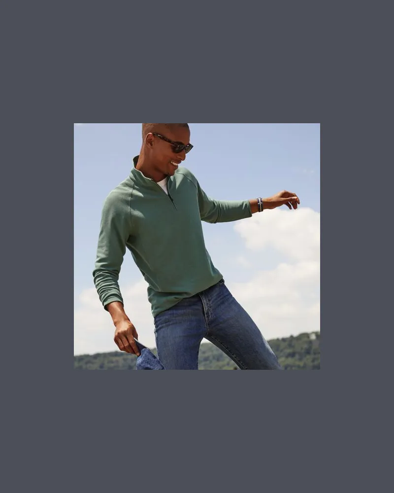 Lands' End Strukturiertes Langarm-Shirt mit Troyer-Kragen SOCIAL/ACTIVE, Herren, Größe:56-58 regular, Grün, Elasthan/Lyocell (Viskose)/Polyester-Mischung, by Lan Grün