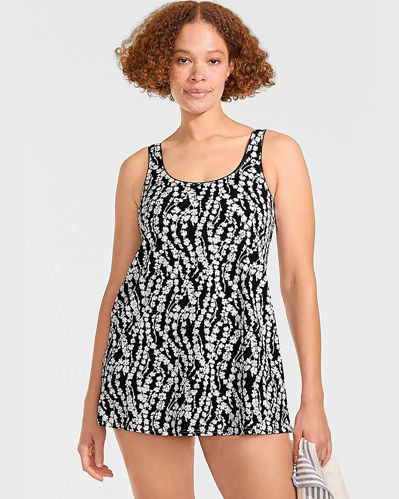 Lands' End Badekleid mit rundem Ausschnitt, Damen, Größe regular, Schwarz, Nylon-Mischung, by Schwarz