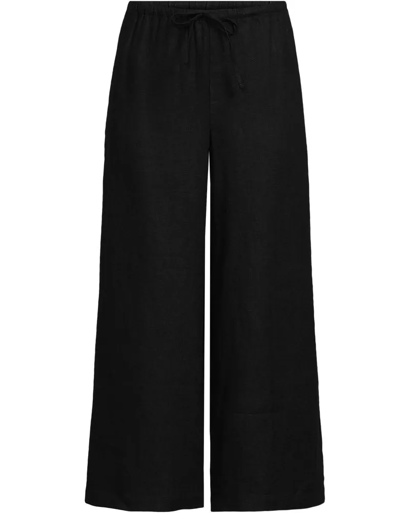 Lands' End Weite Premium Reinleinen-Schlupfhose in 7/8-Länge, Damen, Größe petite, Schwarz, Leinen, by Schwarz