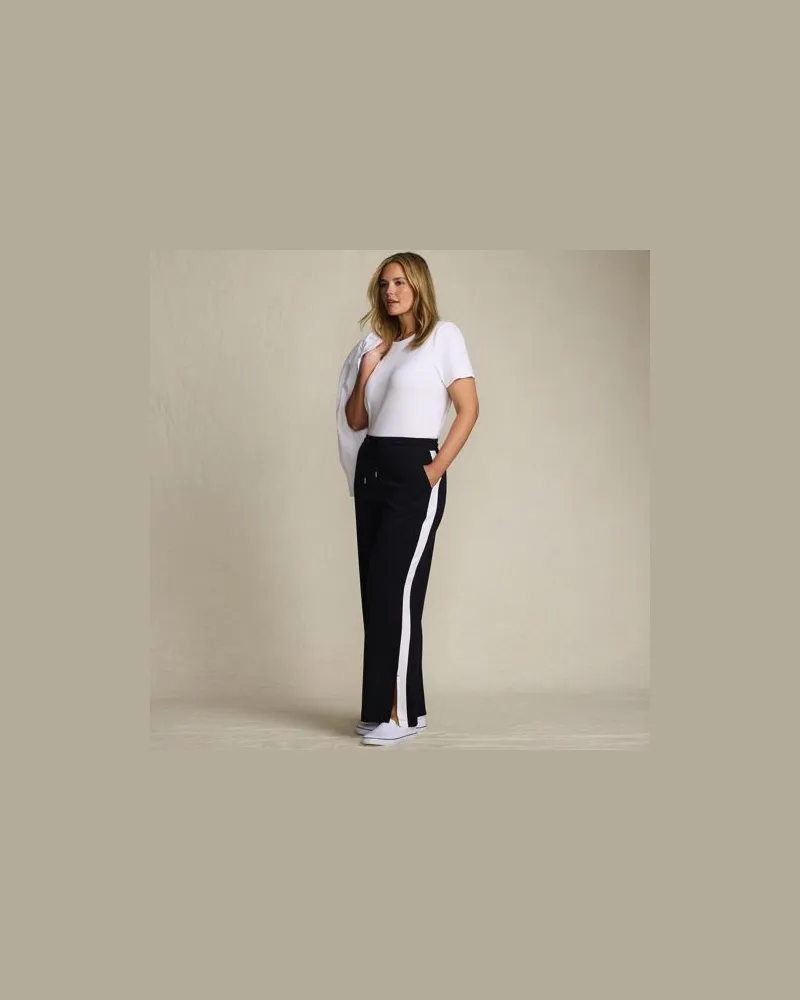 Lands' End Gerade Jerseyhose mit Kontraststreifen, Damen, Größe plus, Schwarz, Baumwolle, by Schwarz