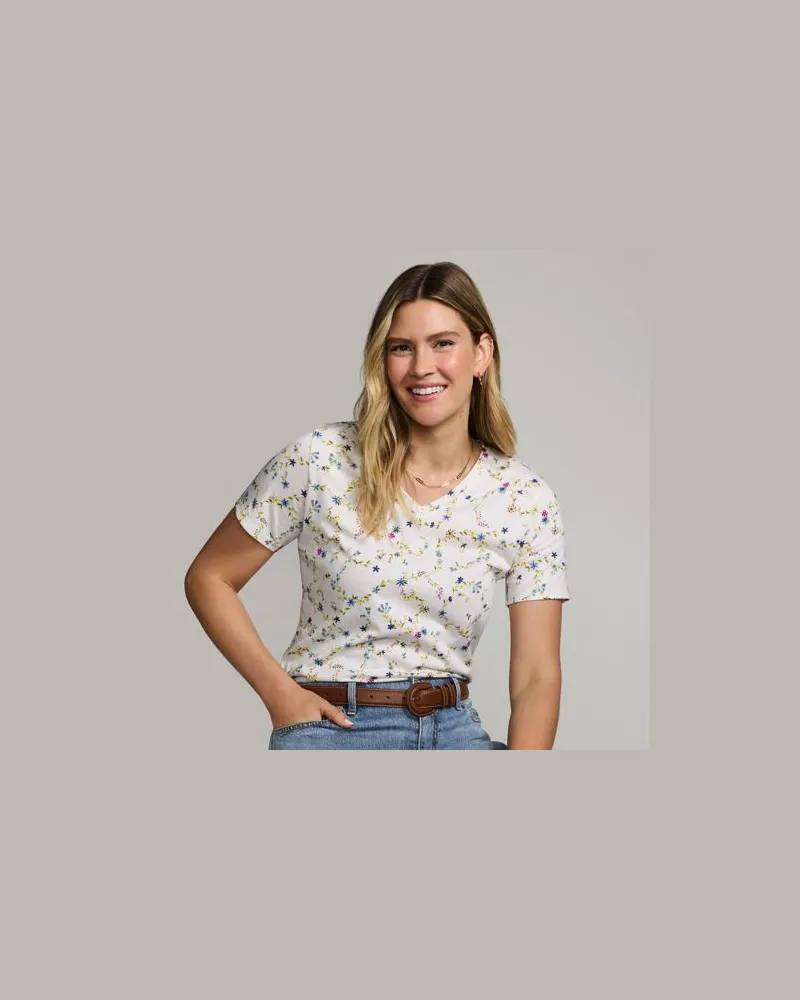 Lands' End Supima Kurzarm-Shirt mit V-Ausschnitt, Damen, Größe petite, Weiß, Baumwolle, by Weiß