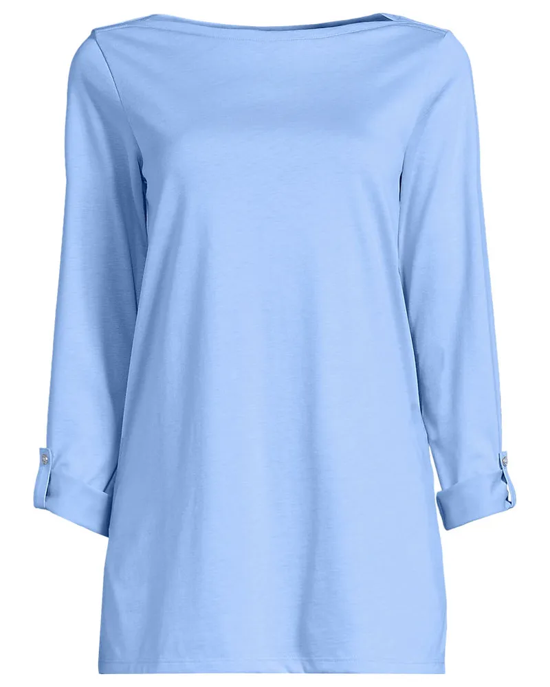 Lands' End Langes Supima-Shirt mit U-Boot-Ausschnitt, Damen, Größe petite, Blau, by Blau