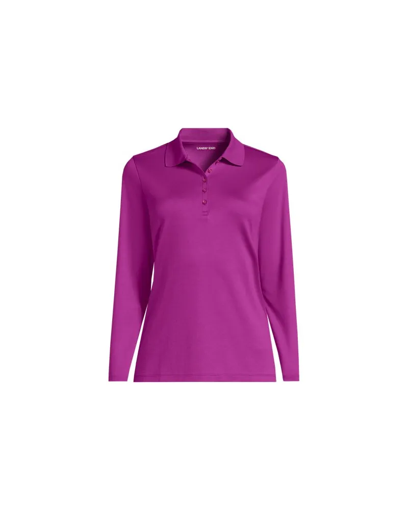Lands' End Supima-Poloshirt mit langen Ärmeln, Damen, Größe plus, Lila, Baumwolle, by Lila