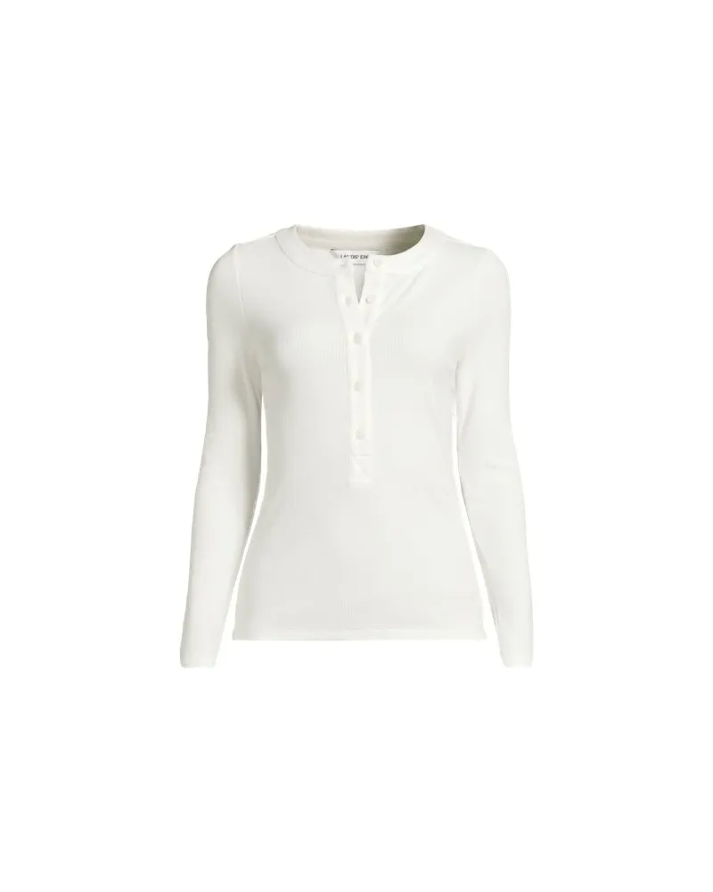 Lands' End Langarm-Henleyshirt aus Ripp-Jersey, Damen, Größe plus, Weiß, Viskose-Mischung/Polyester-Mischung, by Weiß