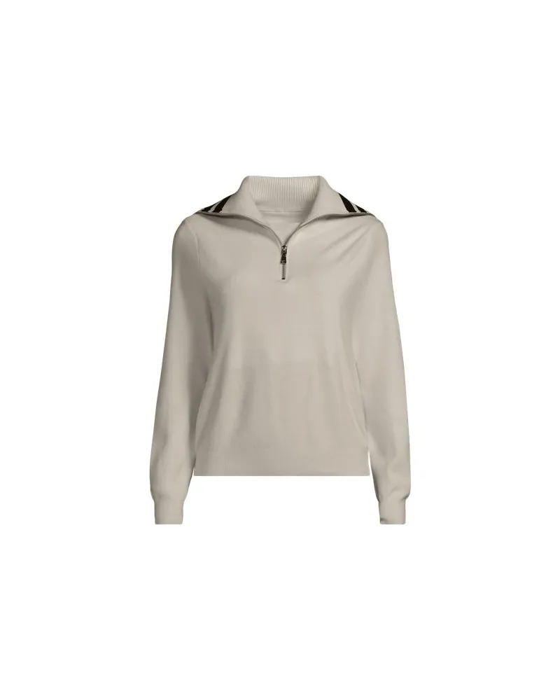 Lands' End Feinstrick-Pullover in Troyer-Optik, Damen, Größe petite, Weiß, by Weiß