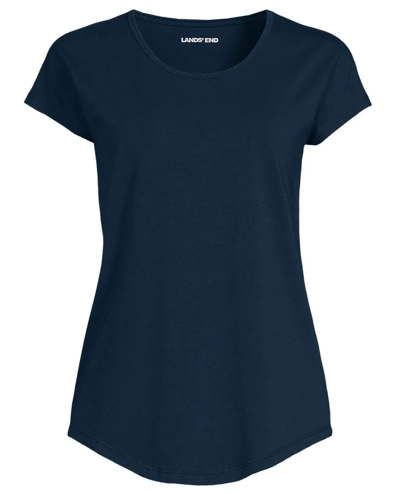 Lands' End Shirt aus Baumwolle/Modal-Mix mit Ballett-Ausschnitt, Damen, Größe regular, Blau, Baumwolle Modal, by Blau