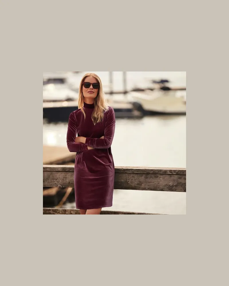Lands' End Samtkleid mit Stehkragen, Damen, Größe regular, Rot, Polyester-Mischung, by Rot